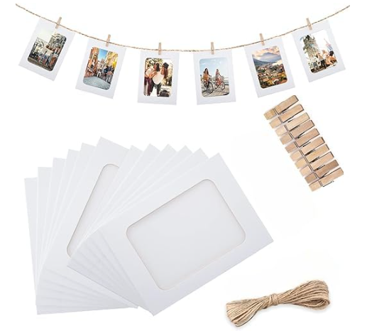10 Pcs DIY Paper Photo Frame with Wood Clips and Jute Twine
